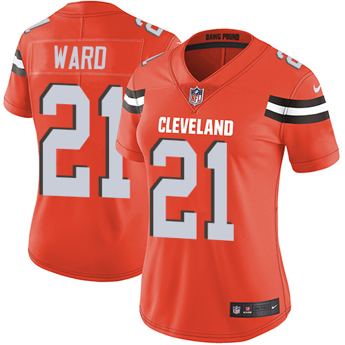 Nike Browns #21 Denzel Ward Orange Alternate Women's Stitched NFL Vapor Untouchable Limited Jersey - Click Image to Close