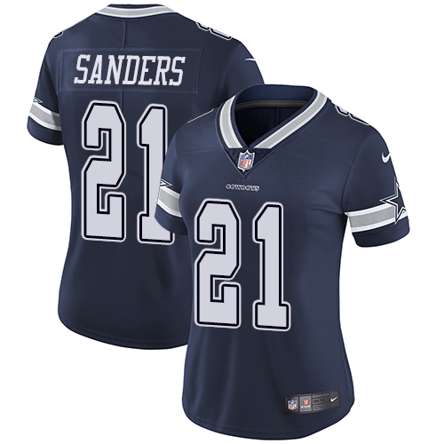 Nike Cowboys #21 Deion Sanders Navy Blue Team Color Women's Stitched NFL Vapor Untouchable Limited Jersey - Click Image to Close