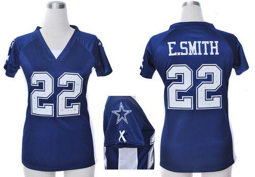 Nike Cowboys #22 Emmitt Smith Navy Blue Team Color Draft Him Name & Number Top Women's Stitched NFL Elite Jersey