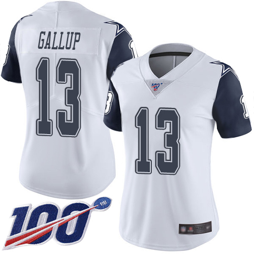 Cowboys #13 Michael Gallup White Women's Stitched Football Limited Rush 100th Season Jersey - Click Image to Close