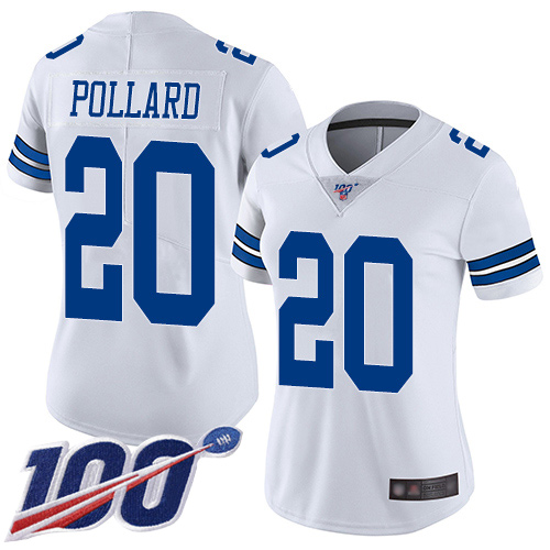 Cowboys #20 Tony Pollard White Women's Stitched Football 100th Season Vapor Limited Jersey