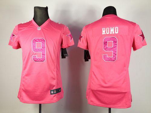 Nike Cowboys #9 Tony Romo Pink Sweetheart Women's Stitched NFL Elite Jersey