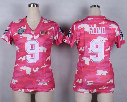 Nike Cowboys #9 Tony Romo Pink Women's Stitched NFL Elite Camo Fashion Jersey