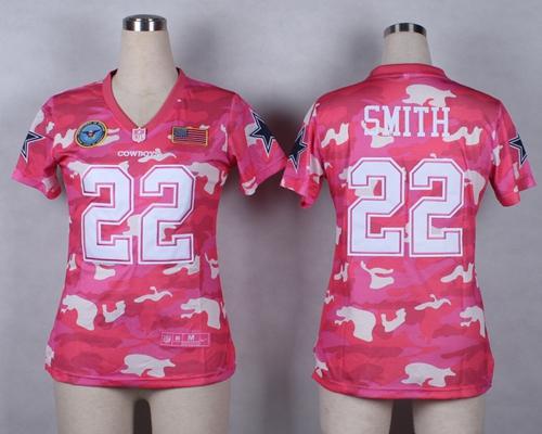 Nike Cowboys #22 Emmitt Smith Pink Women's Stitched NFL Elite Camo Fashion Jersey