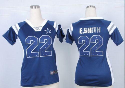 Nike Cowboys #22 Emmitt Smith Navy Blue Team Color Women's Stitched NFL Elite Draft Him Shimmer Jersey