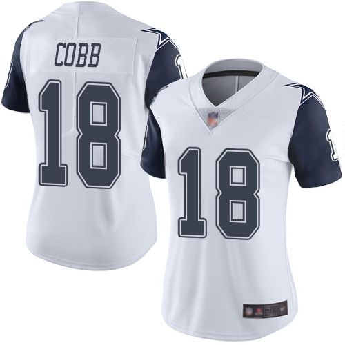 Nike Cowboys #18 Randall Cobb White Women's Stitched NFL Limited Rush Jersey - Click Image to Close