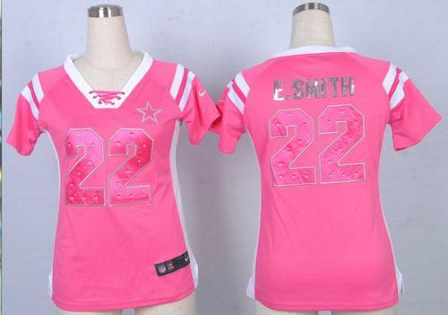 Nike Cowboys #22 Emmitt Smith Pink Women's Stitched NFL Elite Draft Him Shimmer Jersey