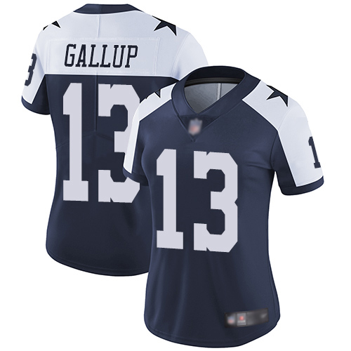 Cowboys #13 Michael Gallup Navy Blue Thanksgiving Women's Stitched Football Vapor Untouchable Limited Throwback Jersey