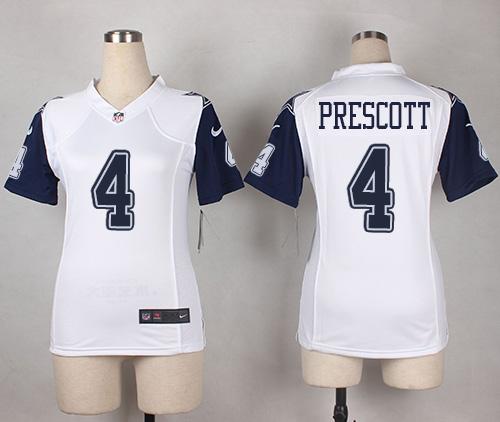 Nike Cowboys #4 Dak Prescott White Women's Stitched NFL Elite Rush Jersey