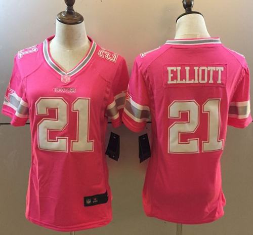 Nike Cowboys #21 Ezekiel Elliott Pink Women's Stitched NFL Elite Jersey