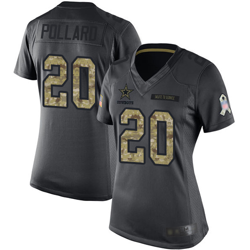 Cowboys #20 Tony Pollard Black Women's Stitched Football Limited 2016 Salute to Service Jersey