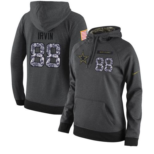 NFL Women's Nike Dallas Cowboys #88 Michael Irvin Stitched Black Anthracite Salute to Service Player Performance Hoodie - Click Image to Close