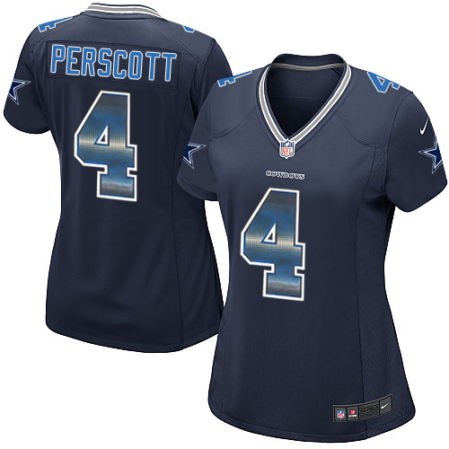 Nike Cowboys #4 Dak Prescott Navy Blue Team Color Women's Stitched NFL Elite Strobe Jersey - Click Image to Close