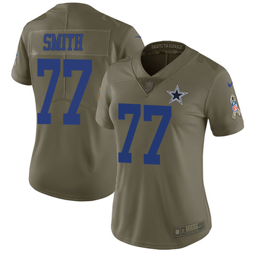 Nike Cowboys #77 Tyron Smith Olive Women's Stitched NFL Limited 2017 Salute to Service Jersey - Click Image to Close