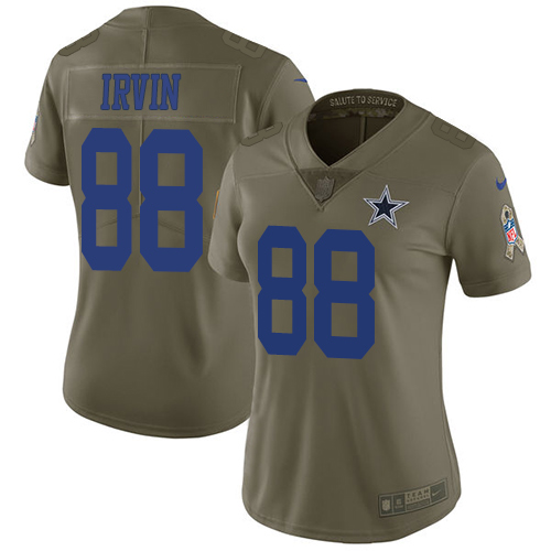 Nike Cowboys #88 Michael Irvin Olive Women's Stitched NFL Limited 2017 Salute to Service Jersey - Click Image to Close