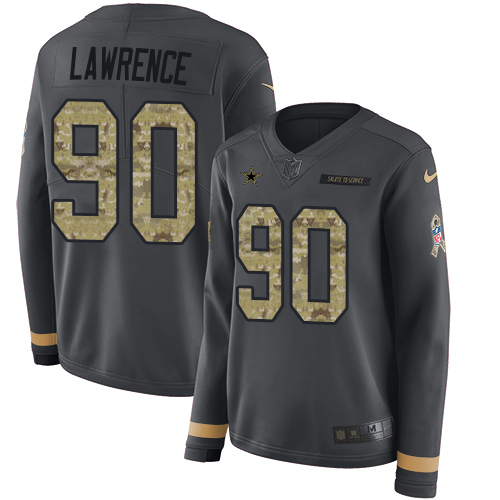 Nike Cowboys #90 Demarcus Lawrence Anthracite Salute to Service Women's Stitched NFL Limited Therma Long Sleeve Jersey - Click Image to Close