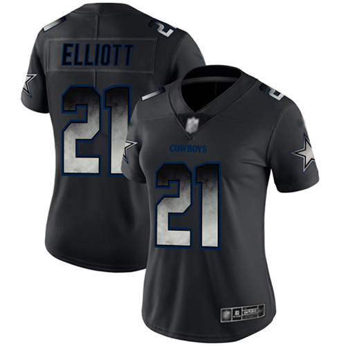 Cowboys #21 Ezekiel Elliott Black Women's Stitched Football Vapor Untouchable Limited Smoke Fashion Jersey - Click Image to Close