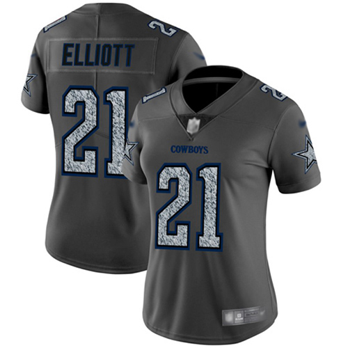 Cowboys #21 Ezekiel Elliott Gray Static Women's Stitched Football Vapor Untouchable Limited Jersey - Click Image to Close