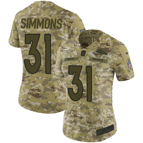 Nike Broncos #31 Justin Simmons Camo Women's Stitched NFL Limited 2018 Salute to Service Jersey - Click Image to Close