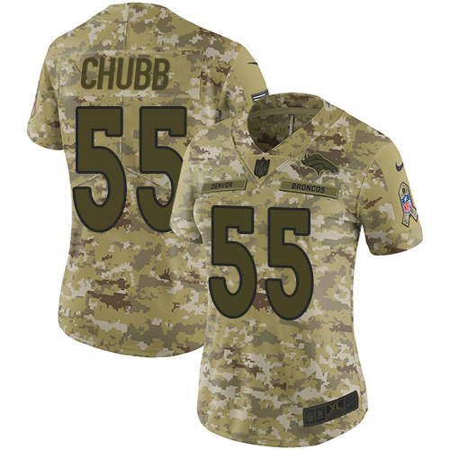 Nike Broncos #55 Bradley Chubb Camo Women's Stitched NFL Limited 2018 Salute to Service Jersey - Click Image to Close