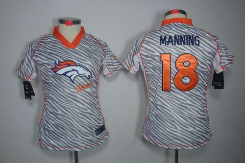 Nike Broncos #18 Peyton Manning Zebra Women's Stitched NFL Elite Jersey