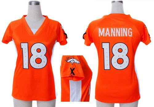 Nike Broncos #18 Peyton Manning Orange Team Color Draft Him Name & Number Top Women's Stitched NFL Elite Jersey