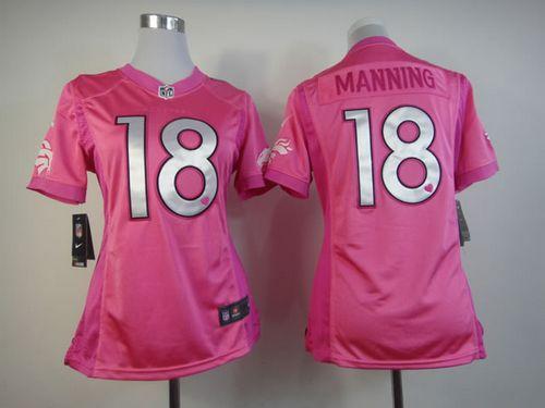 Nike Broncos #18 Peyton Manning Pink Women's Be Luv'd Stitched NFL Elite Jersey