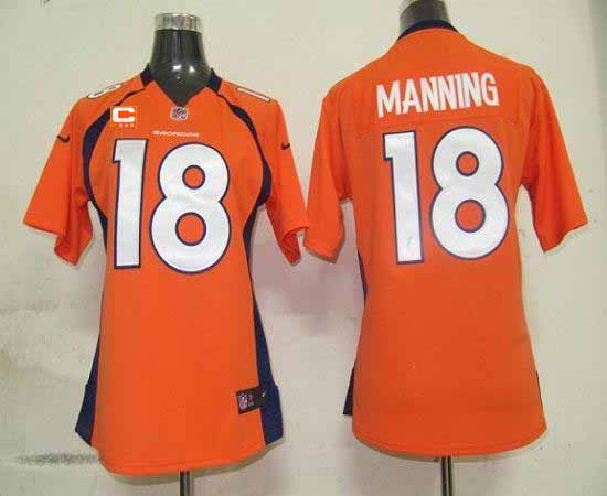 Nike Broncos #18 Peyton Manning Orange Team Color With C Patch Women's Stitched NFL Elite Jersey