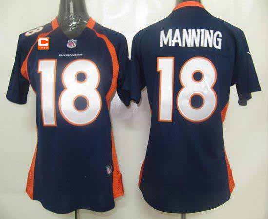 Nike Broncos #18 Peyton Manning Blue Alternate With C Patch Women's Stitched NFL Elite Jersey