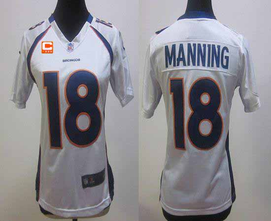 Nike Broncos #18 Peyton Manning White With C Patch Women's Stitched NFL Elite Jersey