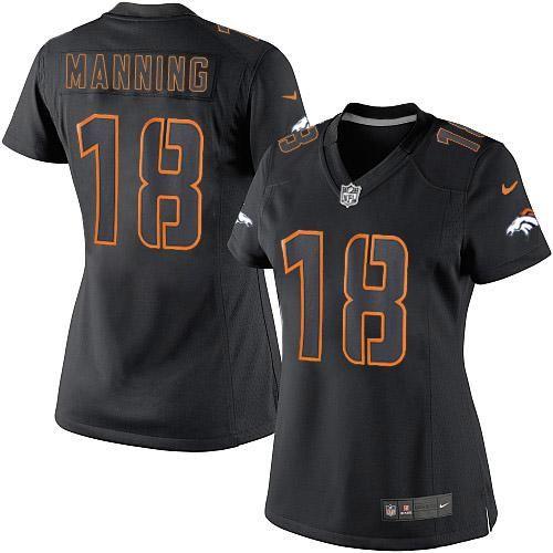 Nike Broncos #18 Peyton Manning Black Impact Women's Stitched NFL Limited Jersey