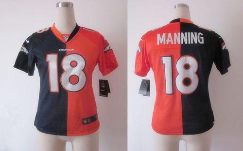 Nike Broncos #18 Peyton Manning Orange/Blue Women's Stitched NFL Elite Split Jersey