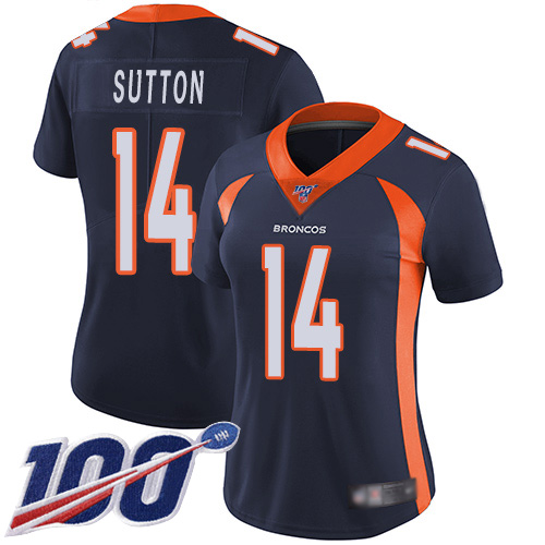 Broncos #14 Courtland Sutton Navy Blue Alternate Women's Stitched Football 100th Season Vapor Limited Jersey