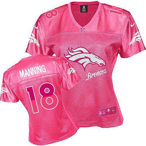 Nike Broncos #18 Peyton Manning Pink Women's Fem Fan NFL Game Jersey