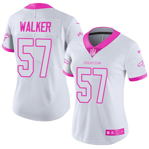 Nike Broncos #57 Demarcus Walker White/Pink Women's Stitched NFL Limited Rush Fashion Jersey - Click Image to Close