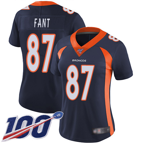 Broncos #87 Noah Fant Navy Blue Alternate Women's Stitched Football 100th Season Vapor Limited Jersey