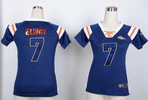 Nike Broncos #7 John Elway Navy Blue Women's Stitched NFL Elite Draft Him Shimmer Jersey