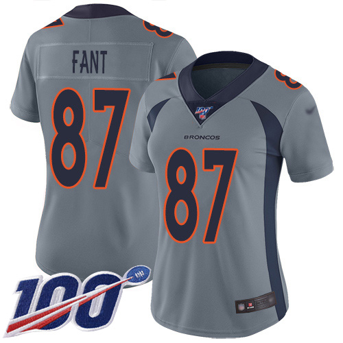 Broncos #87 Noah Fant Gray Women's Stitched Football Limited Inverted Legend 100th Season Jersey - Click Image to Close