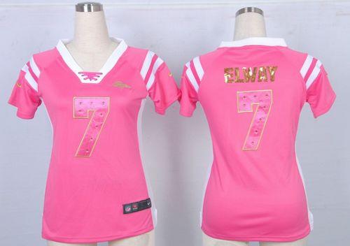 Nike Broncos #7 John Elway Pink Women's Stitched NFL Elite Draft Him Shimmer Jersey