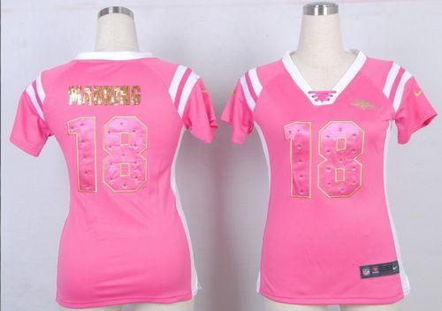 Nike Broncos #18 Peyton Manning Pink Women's Stitched NFL Elite Draft Him Shimmer Jersey