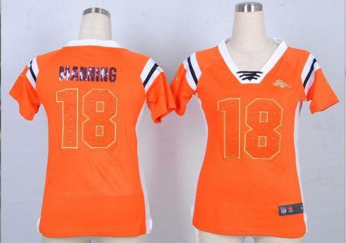 Nike Broncos #18 Peyton Manning Orange Women's Stitched NFL Elite Draft Him Shimmer Jersey