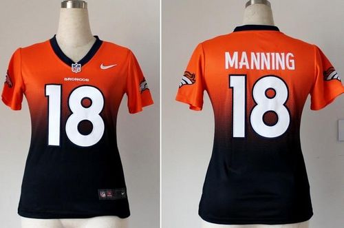 Nike Broncos #18 Peyton Manning Orange/Blue Women's Stitched NFL Elite Fadeaway Fashion Jersey