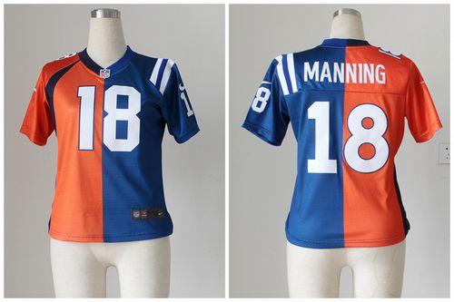 Nike Broncos #18 Peyton Manning Orange/Blue Women's Stitched NFL Elite Split Colts Jersey