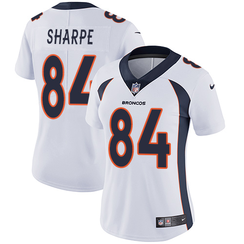 Nike Broncos #84 Shannon Sharpe White Women's Stitched NFL Vapor Untouchable Limited Jersey - Click Image to Close