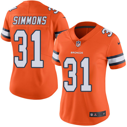 Nike Broncos #31 Justin Simmons Orange Women's Stitched NFL Limited Rush Jersey