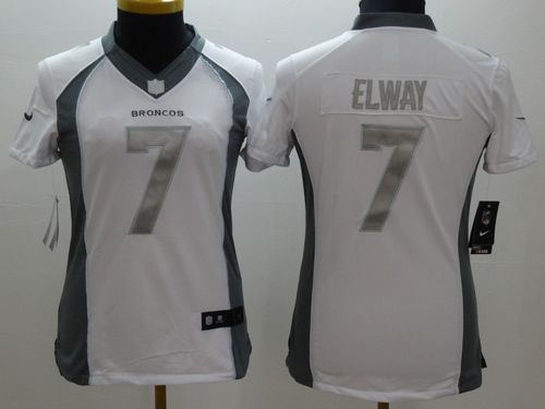 Nike Broncos #7 John Elway White Women's Stitched NFL Limited Platinum Jersey