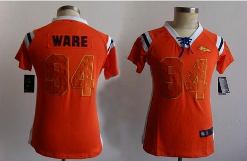 Nike Broncos #94 DeMarcus Ware Orange Women's Stitched NFL Elite Draft Him Shimmer Jersey