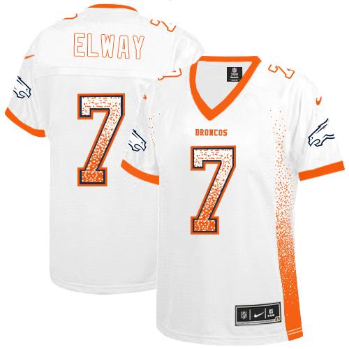 Nike Broncos #7 John Elway White Women's Stitched NFL Elite Drift Fashion Jersey