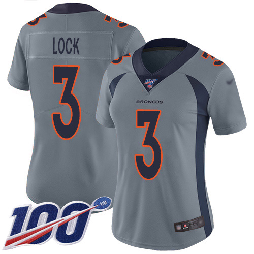 Broncos #3 Drew Lock Gray Women's Stitched Football Limited Inverted Legend 100th Season Jersey - Click Image to Close