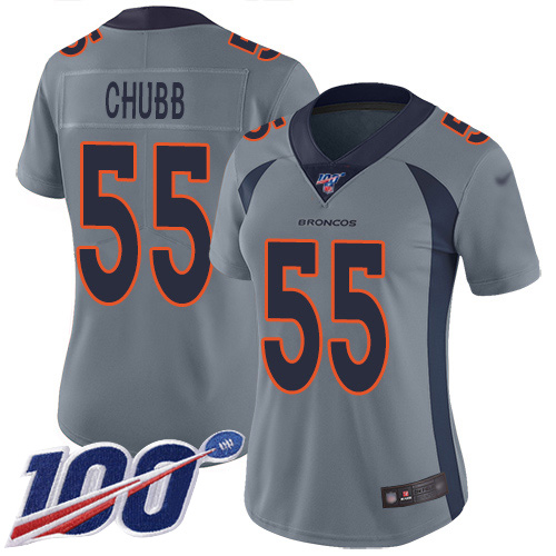 Broncos #55 Bradley Chubb Gray Women's Stitched Football Limited Inverted Legend 100th Season Jersey - Click Image to Close